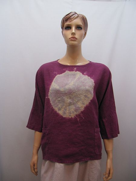 Короткая льняная туника с вытравкой, арт.30-23