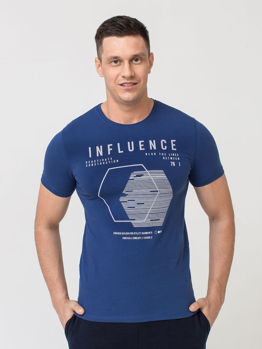 Синяя мужская футболка с принтом Influence