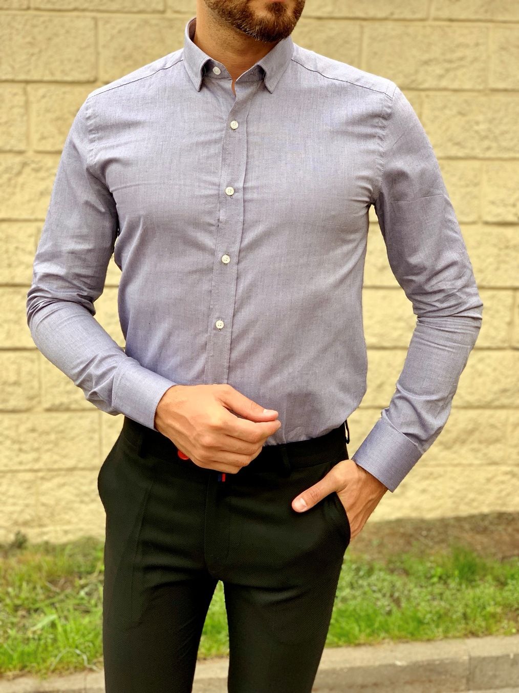 Серая мужская рубашка slim fit. Арт.:4-1047-3